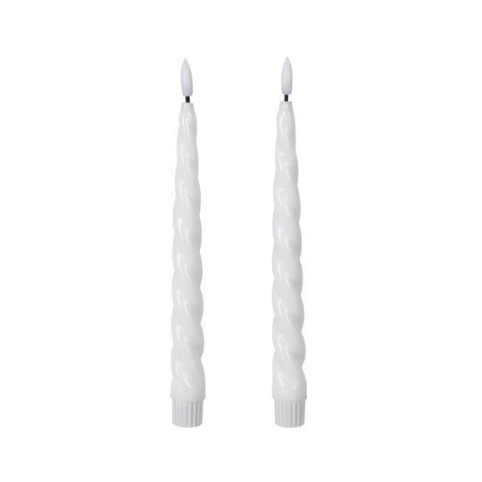 LED Taper Candles with Twist Detail | White | Set of 2