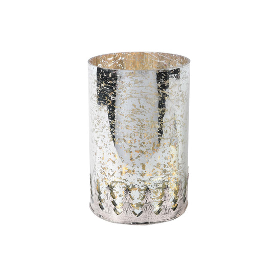 Rustic Tree Lined Votive Candle Holder | Silver Glass/Iron | 19.5cm