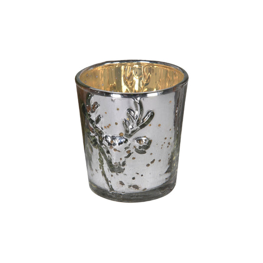 Stag Embossed Candle Holder | Silver