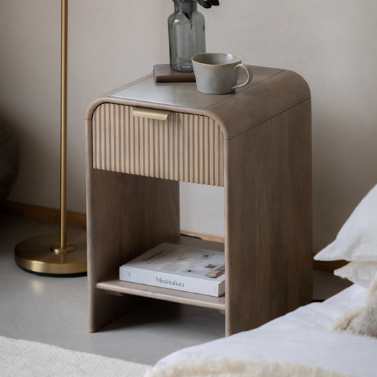 Colonna Fluted 1 Drawer Bedside Table | Mango Wood | Small