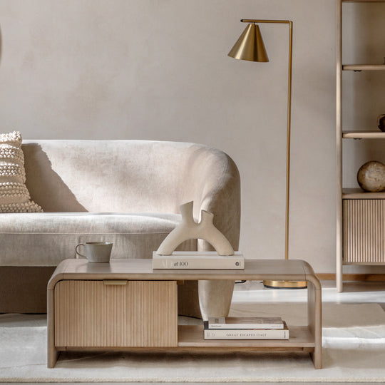 Colonna Fluted 1 Drawer Coffee Table | Mango Wood