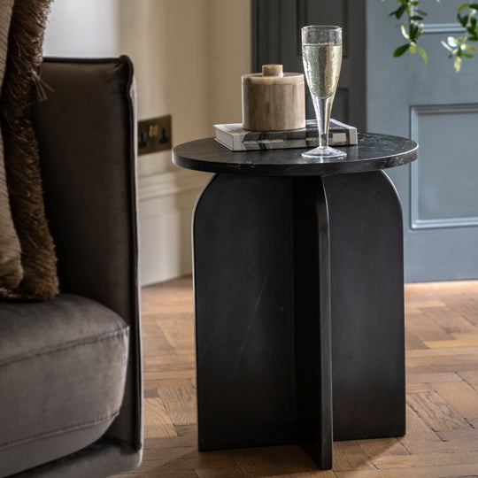 Amalfi Round Marble Side Table | Black