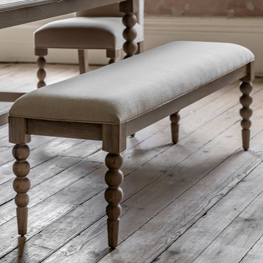 Artisan Bobbin Dining Bench | Limewashed Oak