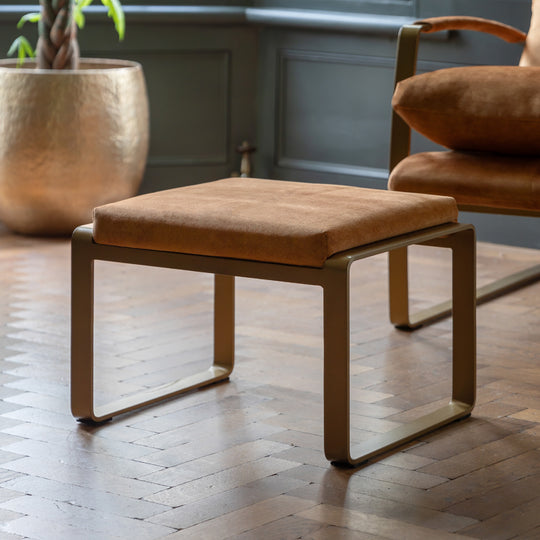 Fabien Upholstered Footstool | Ochre/Gold