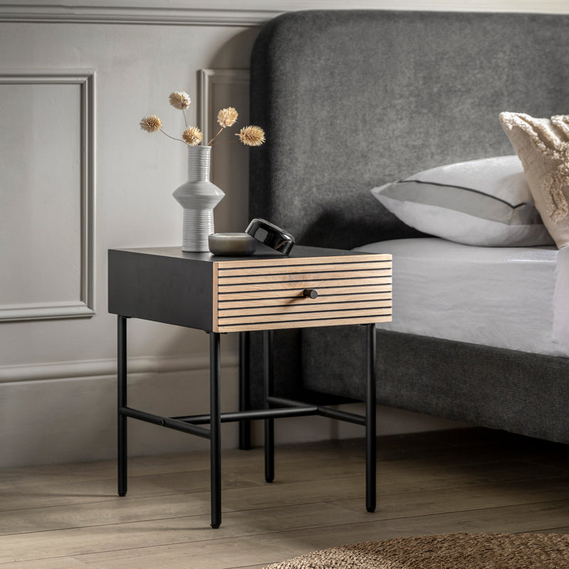 Hyland Bedside Table with Drawer | Black/Natural
