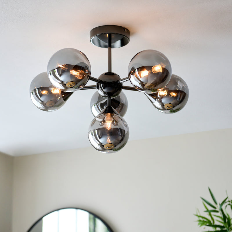 Oscar 6 Bulb Ceiling Light | Black/Smoked