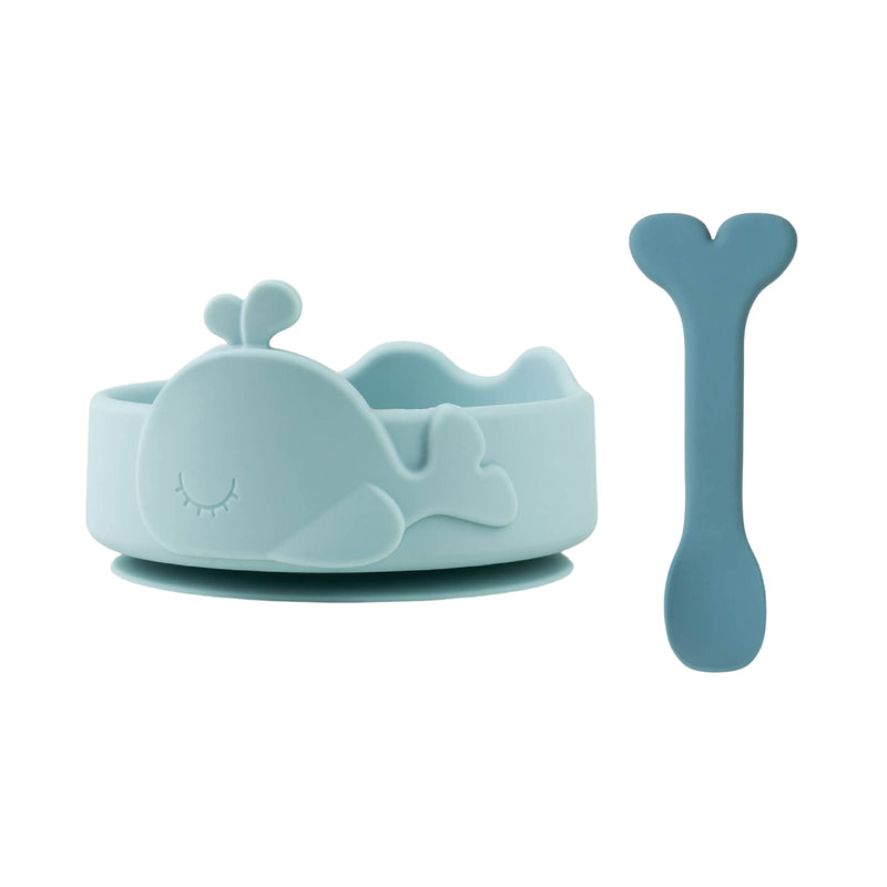Stick & Stay Silicone Baby Bowl & Spoon | Wally | Blue