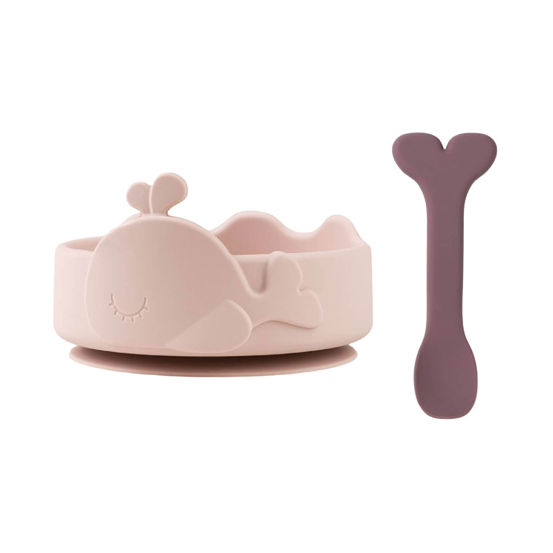 Stick & Stay Silicone Baby Bowl & Spoon | Wally | Powder Pink