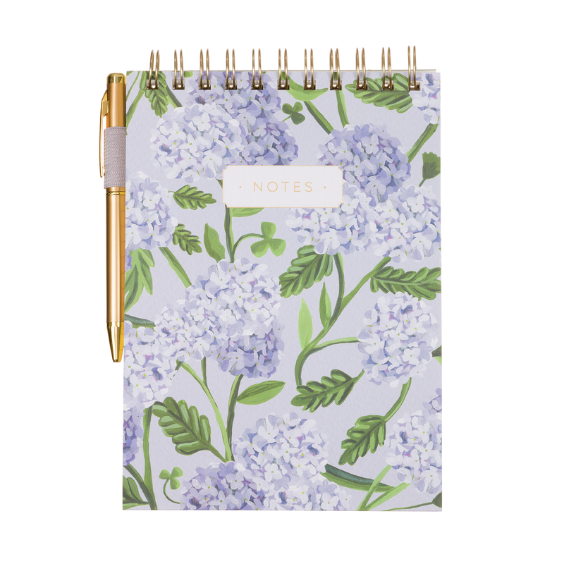 Steno Sheet Pad with Pen & Pen Holder | Hydrangeas
