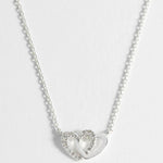 CZ Interlocking Heart Charm Necklace | Silver Plated