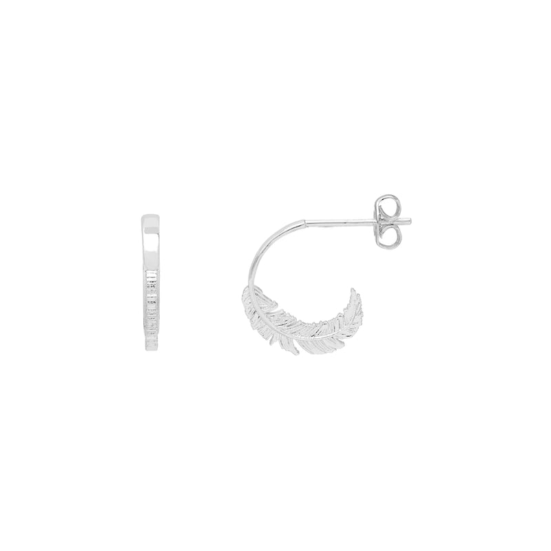 Feather Hoop Earrings | Silver Plated