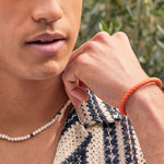 Men's Single Plaited Leather Bracelet | Orange