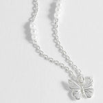 Pearl Butterfly Pendant Necklace | Silver Plated