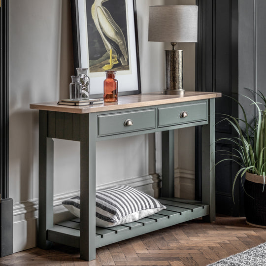 Eton Farmhouse 2 Drawer Console Table | Moss