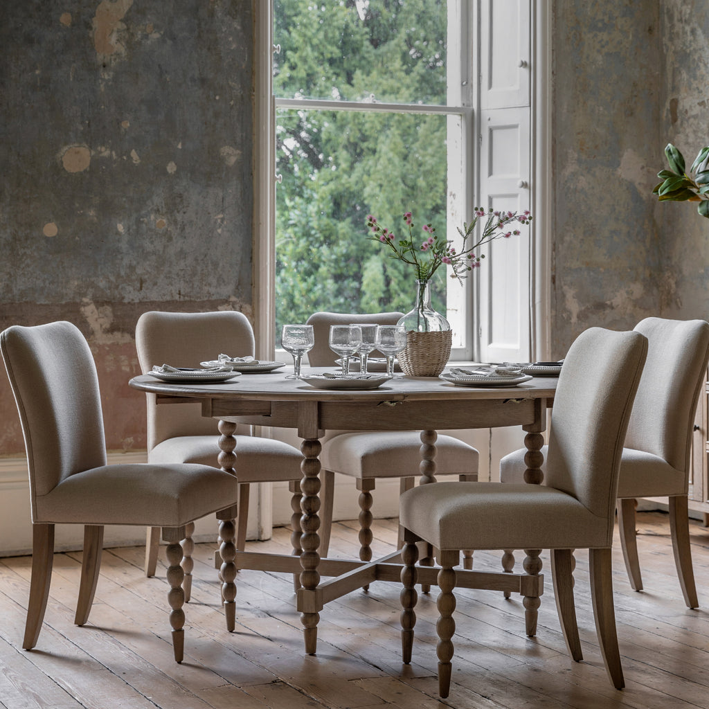 Gallery | Artisan Bobbin Extending Round Dining Table - Limewashed Oak ...