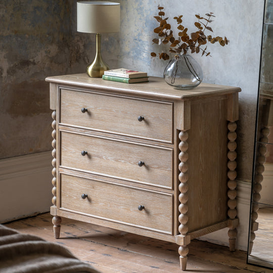 Artisan Bobbin 3 Drawer Chest | Limewashed Oak