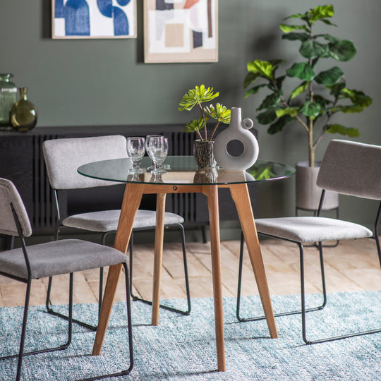 Blair Round Glass Dining Table | Natural Oak