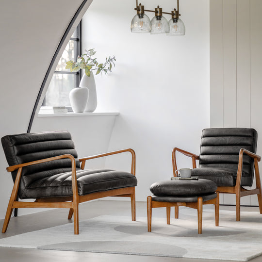 Datsun Leather Footstool | Antique Ebony