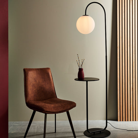 Halo Floor Lamp with Table | Satin Black