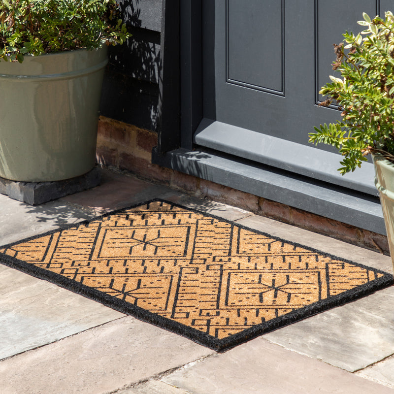 Ikat Coir Doormat | Natural/Black | 90cm