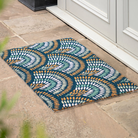 Ikat Peacock Doormat | Navy | 90cm