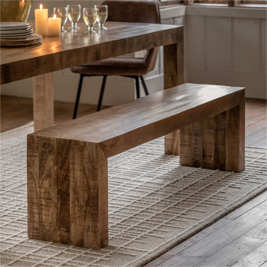 Iowa Rustic Mango Wood Dining Bench | Natural