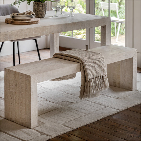 Iowa Rustic Mango Wood Dining Bench | Whitewash