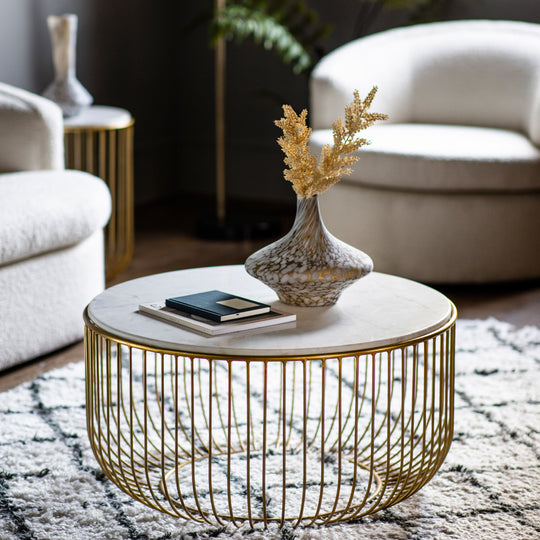 Riley Wire Coffee Table with Marble Top | Gold