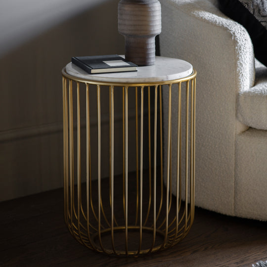 Riley Wire Side Table with Marble Top | Gold