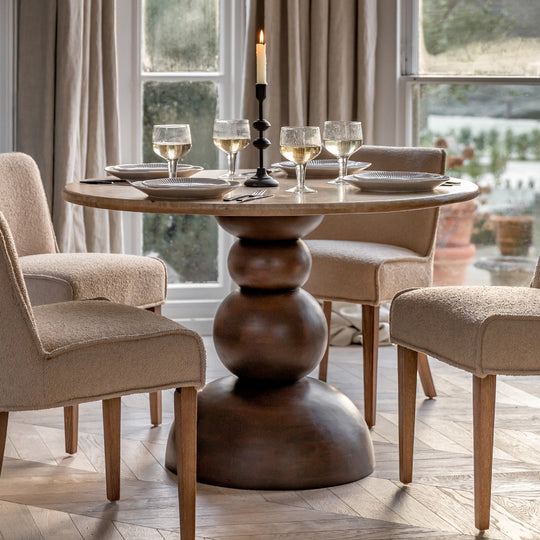 Sculpt Retro Travertine Top Dining Table | Dark Wood