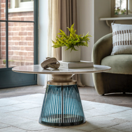Seville Fluted Marble Top Coffee Table | Blue
