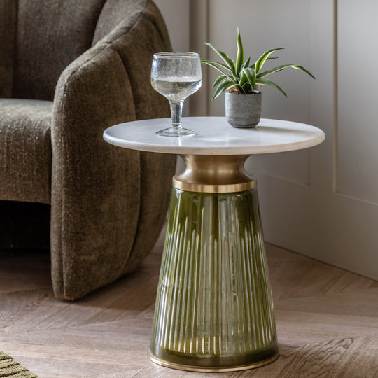 Seville Fluted Marble Top Side Table | Dusk