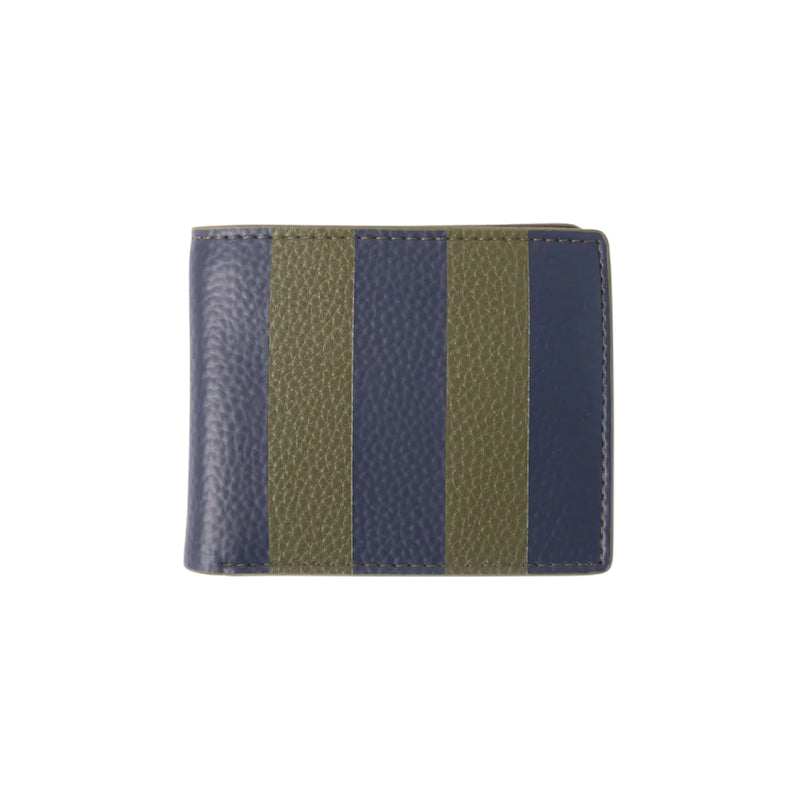 Vegan Leather Billfold Wallet | Khaki/Navy Stripe