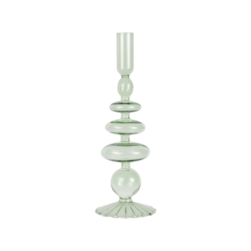 Glass Bubble Dinner Candle Holder | Green