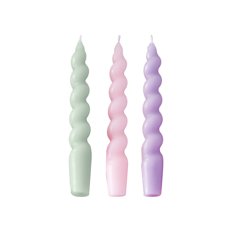 Spiral Dinner Candles | Pastel | Set of 3