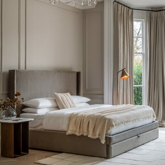 Halstead Bed Frame with Drawer | Taupe