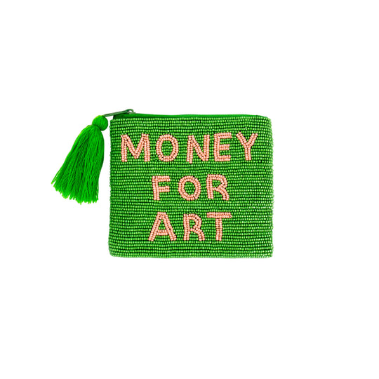 Beaded 'Money For Art' Sentiment Purse | Green