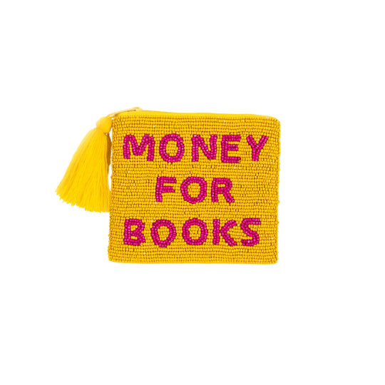 Beaded 'Money For Books' Sentiment Purse | Yellow