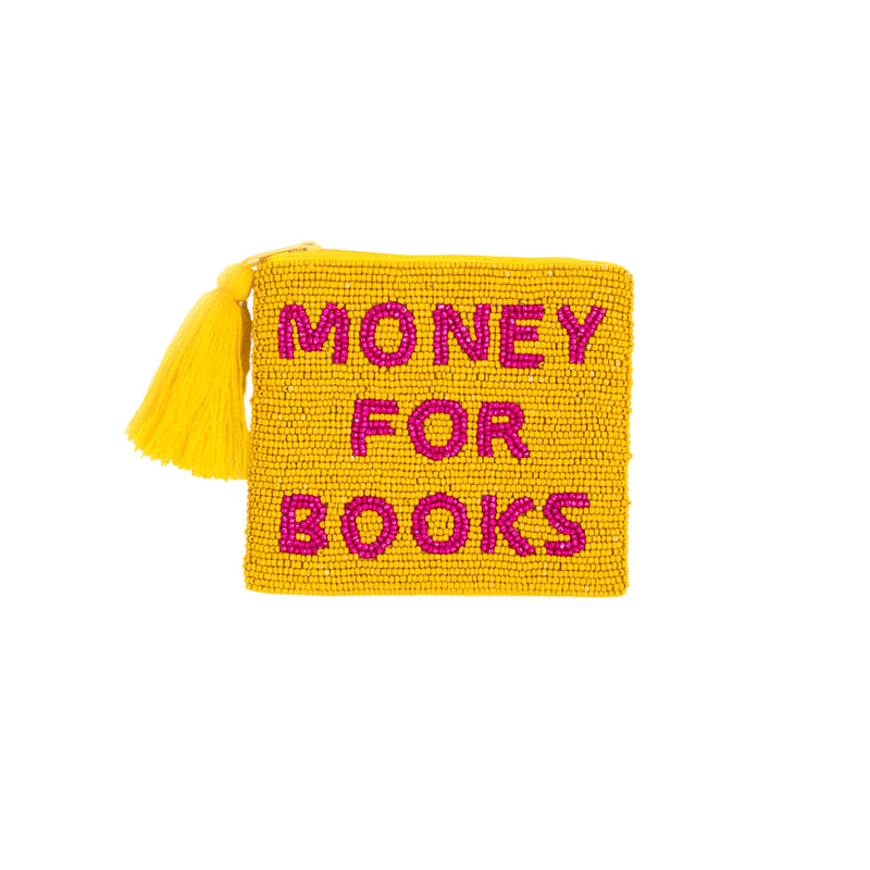 Beaded 'Money For Books' Sentiment Purse | Yellow