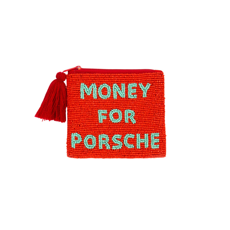 Beaded 'Money For Porsche' Sentiment Purse | Red
