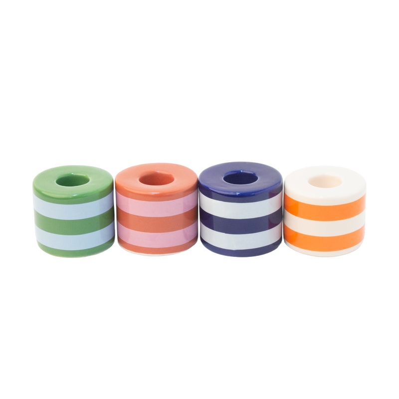 Ceramic Candle Holders | Multi Striped | Set of 4