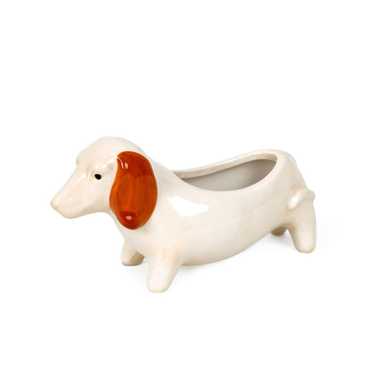 Dachshund Dog Planter | White