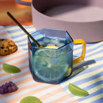 Geometric Glass Mug | Blue & Yellow