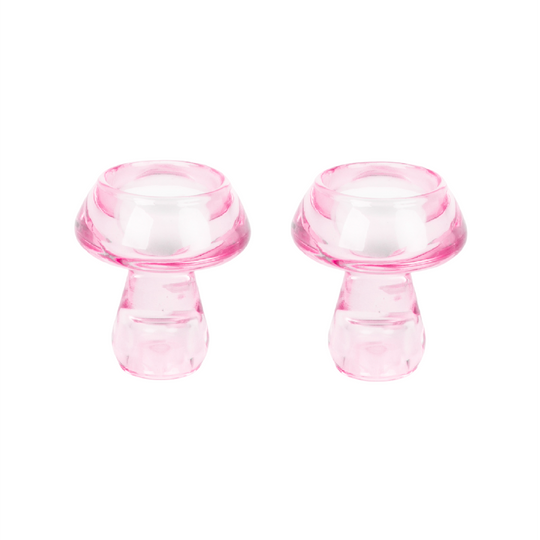 Glass Mushroom Candle Holders | Light Pink | Set of 2