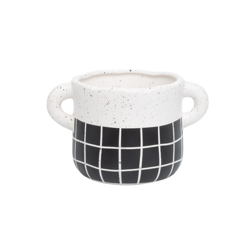 Handmade Handled | Planter Vase | Black | 11cm