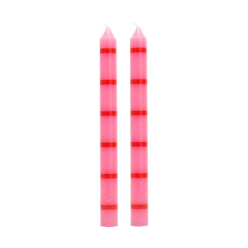 Long Stripe Candles | Pink & Red | Set of 2