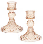 Set of 2 Large Crystal Candle Holders | Light Brown