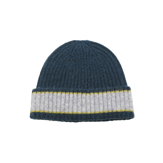Men's Ribbed Colour Block Beanie Hat | Teal/Grey
