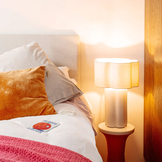 Ceramic Flower Table Lamp with Linen Shade | White