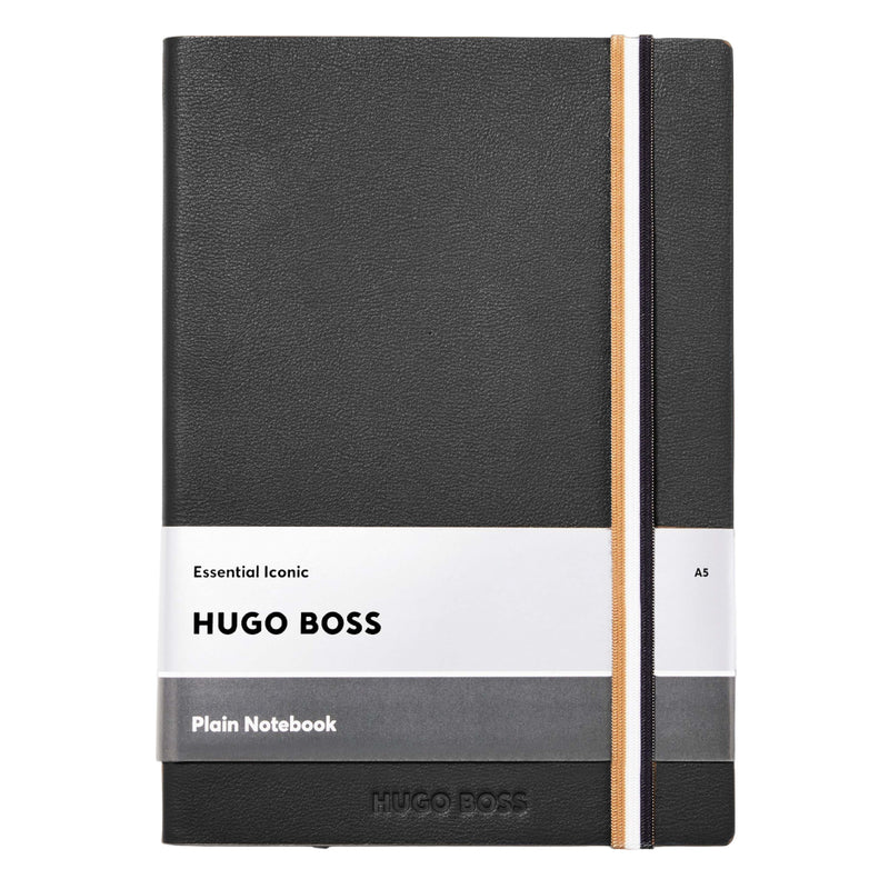 Essential Iconic Plain A5 Notebook with Tricolour Strap | Black